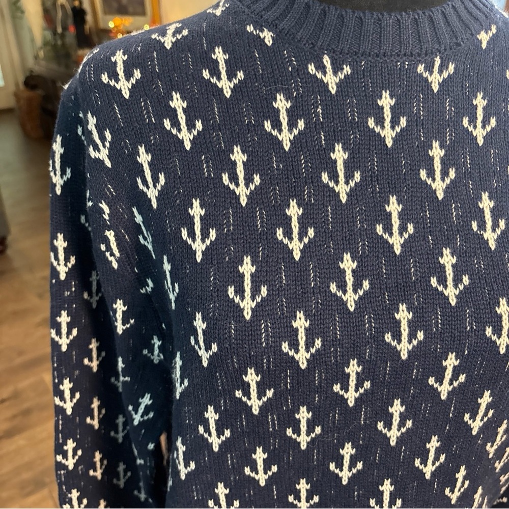 Crown & Ivy Navy and White Anchor Crewneck Sweater - Picture 2 of 6